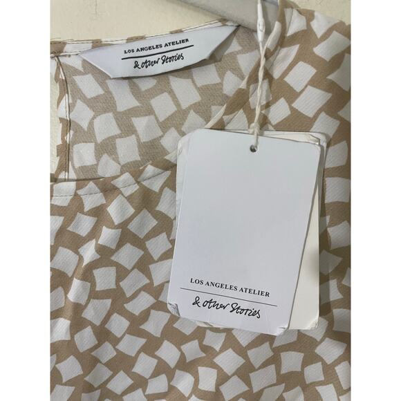 And Other Stories Beige Faux Wrap Dress Size 10 Short Sleeve Minimalist NWT - Picture 2 of 7